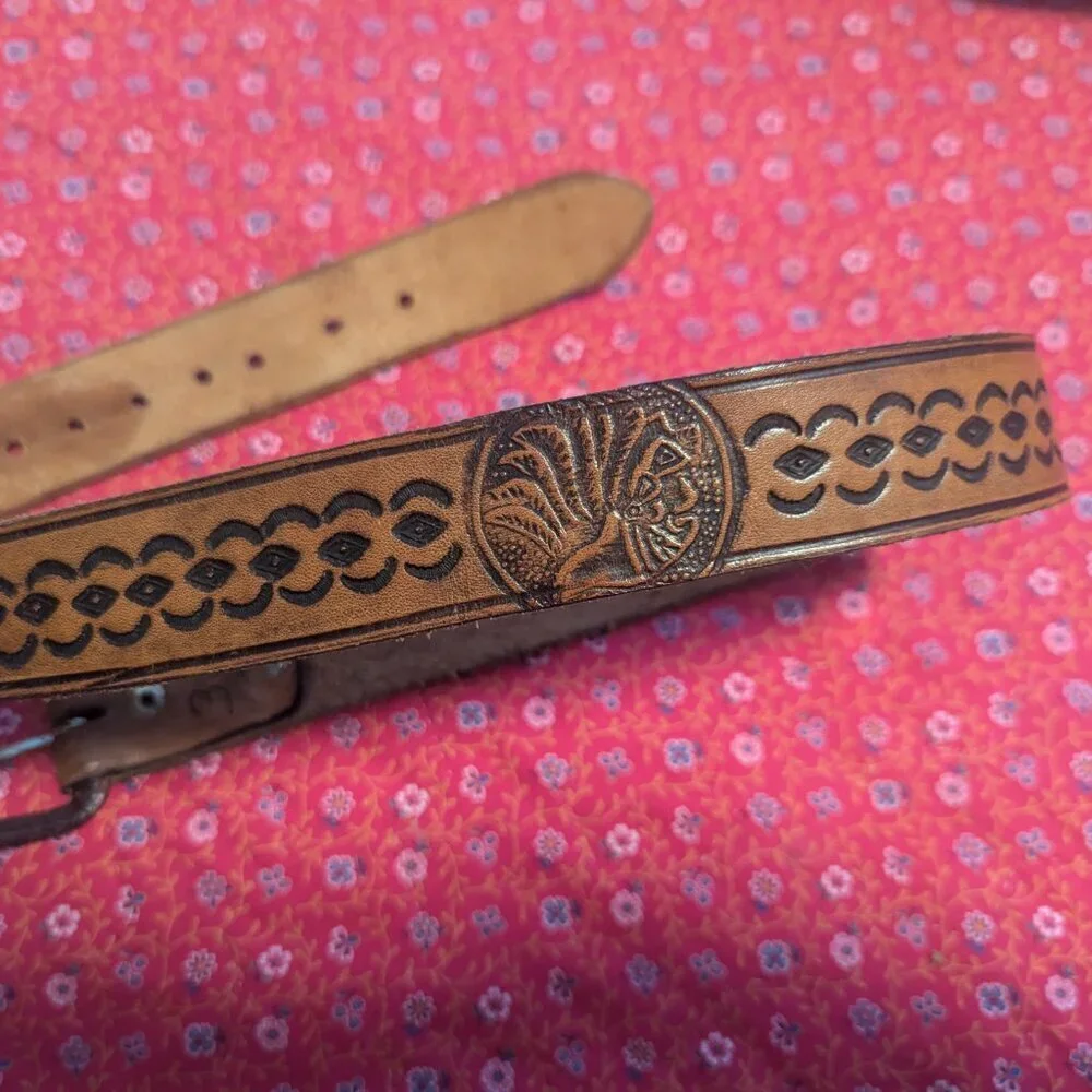 Western Tooled Leather‎ Belt Weave Boho Embossed Southwest Coastal Cowgirl VTG